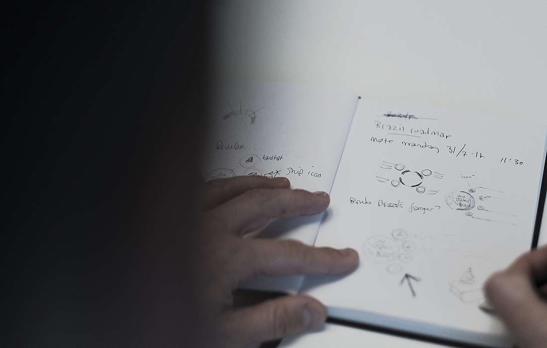 Bilde av grafisk designer som skisser og skriver notater